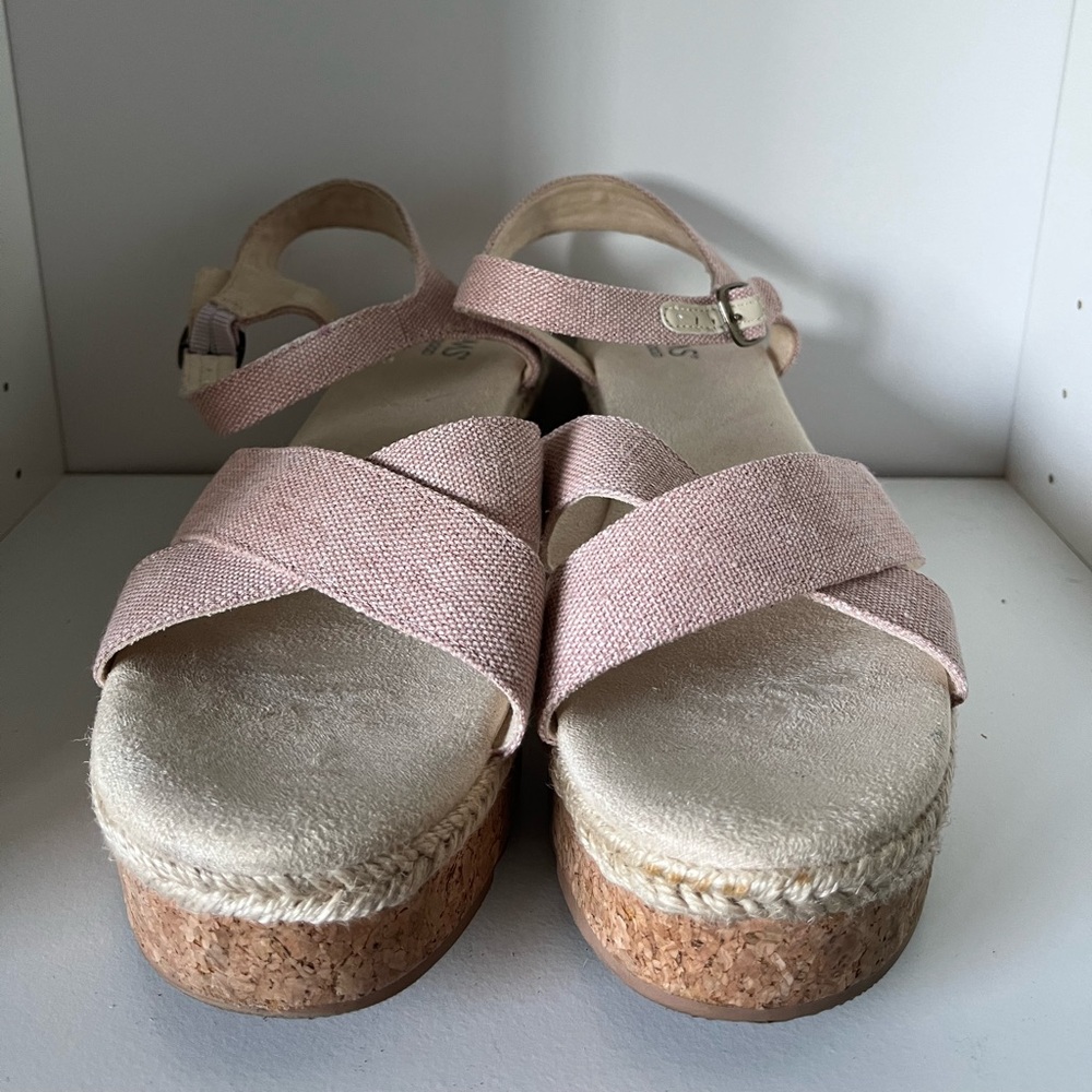 Toms Candice Strappy Cork Platform Sandal Wedge Peach Whip Chambray Canvas 9.5 - Picture 8 of 10